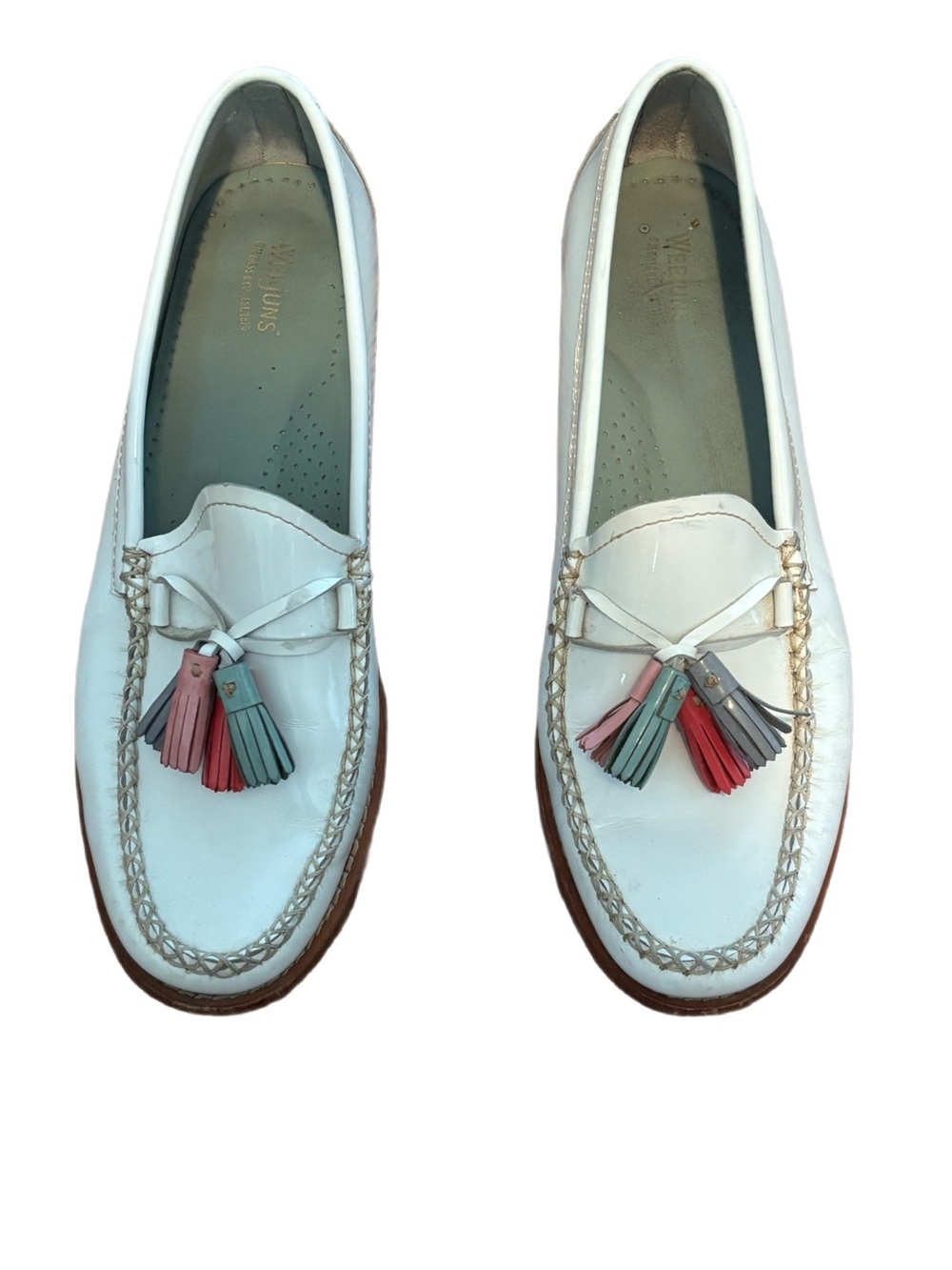 G.H. Bass & Co. Weejuns Estelle White Patent Leather Multicolor Tassel Loafers